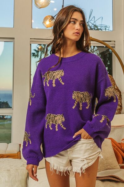 BiBi Tiger Pattern Long Sleeve Sweater