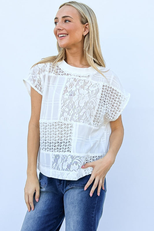 And The Why Lace Patchwork Short Sleeve Top and Cami Set