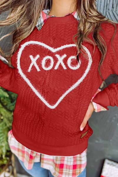 XOXO Heart Round Neck Dropped Shoulder Sweatshirt